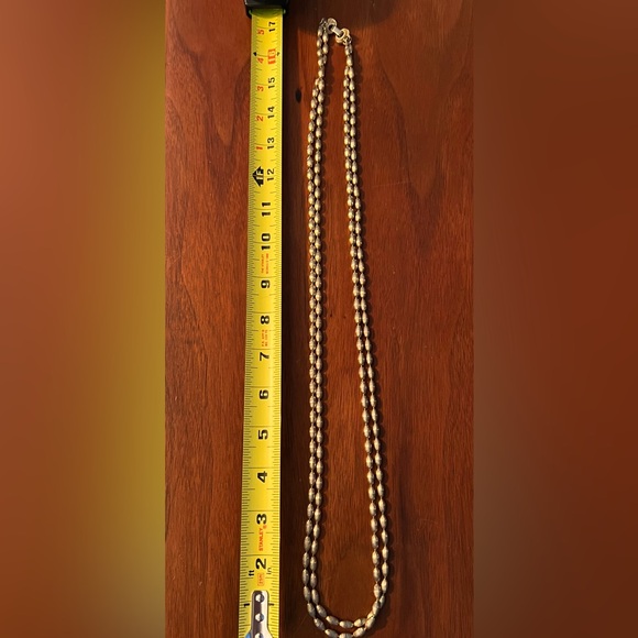 34" L (17" drop) Two Strand Yellow Gold Tone Beaded Chain Necklace - Picture 3 of 6